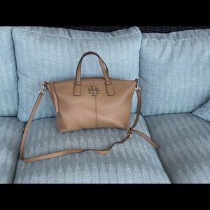 Tory Burch Tan Leather Satchel with removable shoulder strap.